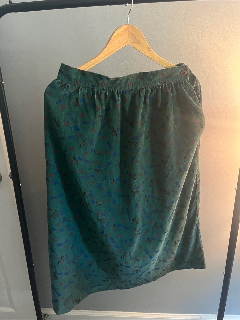Requirements Forest Green Printed Midi Skirt with Buttoned Waist